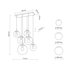 Lampa Wisząca ESME Grafitowy Szklane Klosze 6xE27 77cm * TK Lighting Sale
