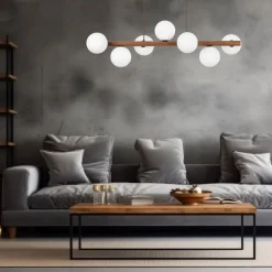 Lampa wisząca ESTERA WOOD orzech klosz biały 7xG9 * TK Lighting Outlet