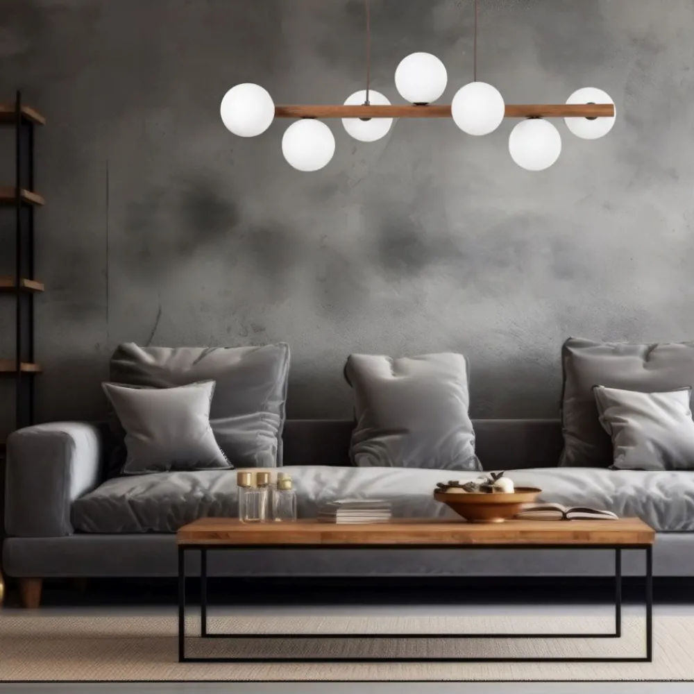 Lampa wisząca ESTERA WOOD orzech klosz biały 7xG9 * TK Lighting Outlet