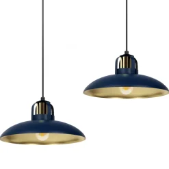 Lampa Wisząca FELIX Niebieski Złoty Metalowe Klosze 2xE27 * Eko-light New