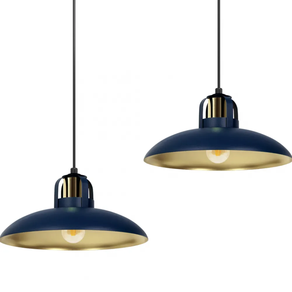 Lampa Wisząca FELIX Niebieski Złoty Metalowe Klosze 2xE27 * Eko-light New