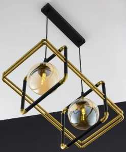Lampa Wisząca FIORI Czarny Złoty Szklane Klosze 2xG9 * Jupiter