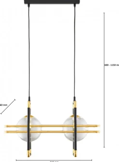 Lampa Wisząca FIORI I Czarny Złoty Szklane Klosze 2xG9 * Jupiter Best