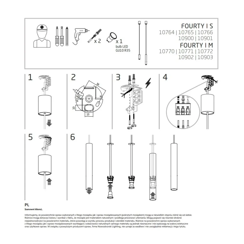 Lampa Wisząca FOURTY S Złoty 1xGU10 R35 * Nowodvorski Sale
