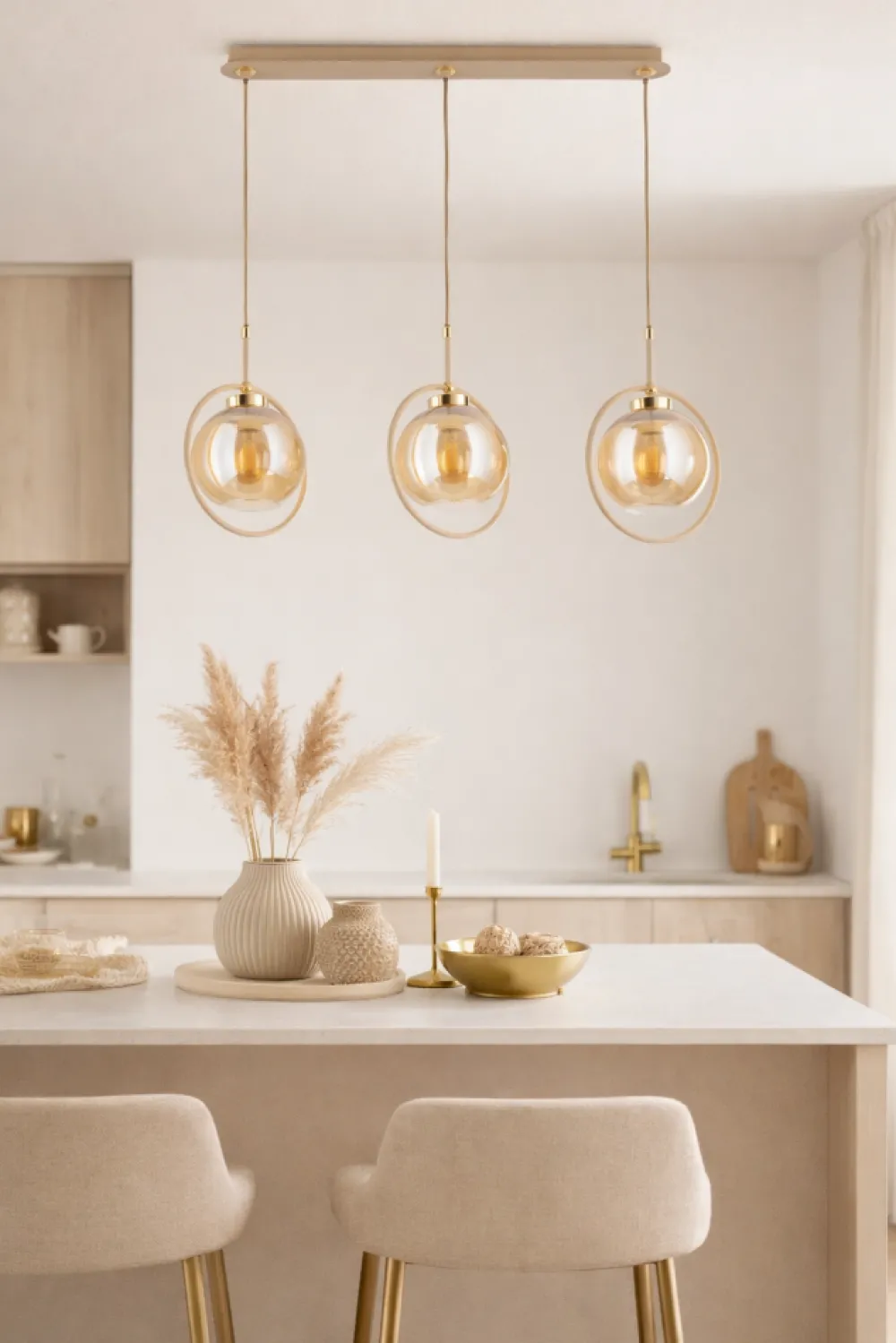 Lampa Wisząca Galaxy Beżowa Szkło 3xE27 85 cm * HowHomely Discount