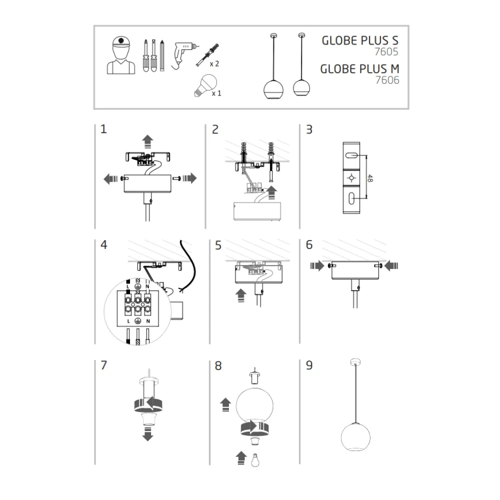 Lampa Wisząca GLOBE PLUS Czarny Srebrny Szklany Klosz 1xE27 25 cm * Nowodvorski Best