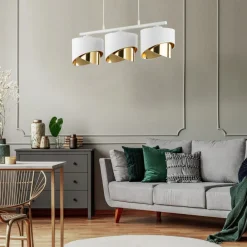 Lampa Wisząca GRANT Biały Złoty Abażury 3xE27 * TK Lighting Outlet