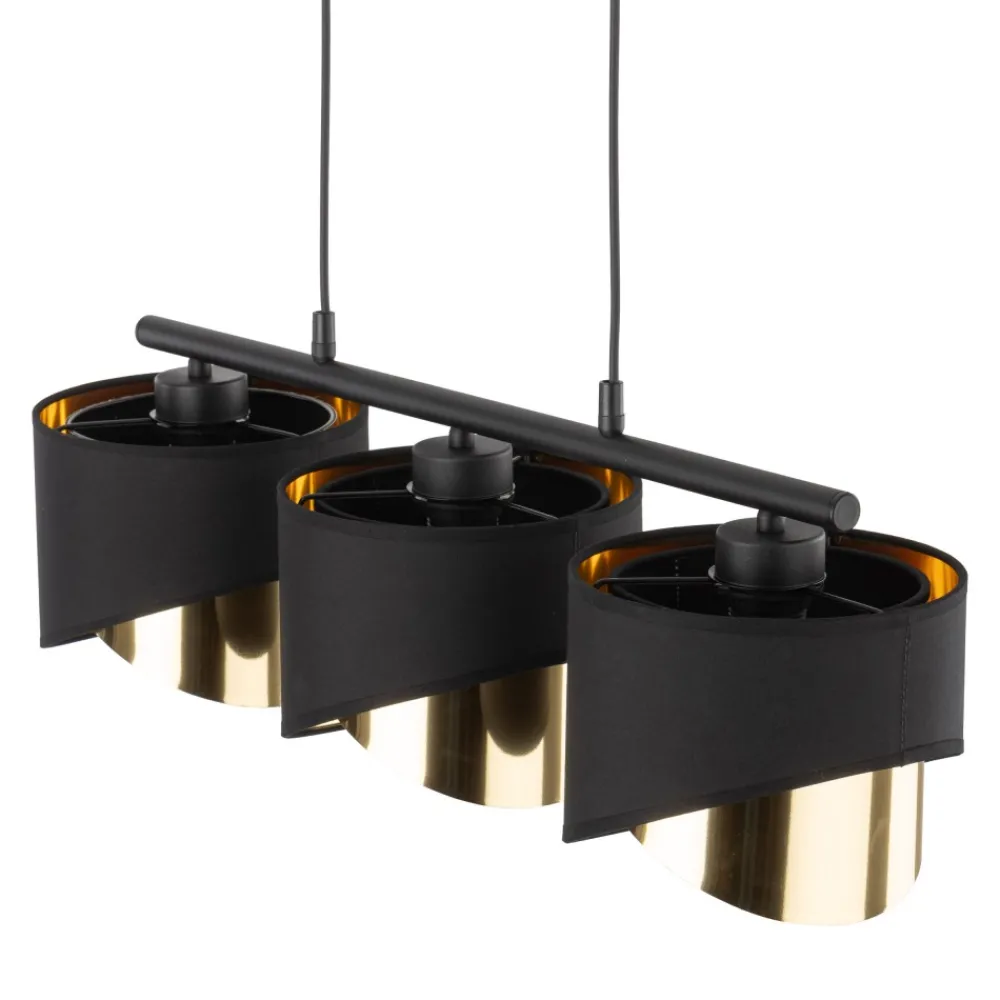 Lampa Wisząca GRANT Czarny Złoty Abażury Listwa 3xE27 * TK Lighting Clearance