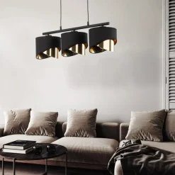 Lampa Wisząca GRANT Czarny Złoty Abażury Listwa 3xE27 * TK Lighting Clearance