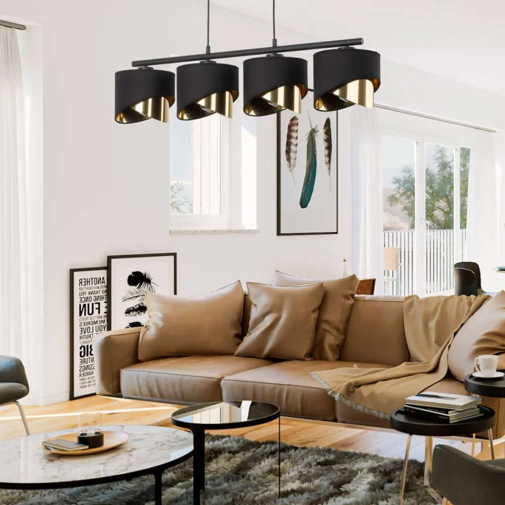 Lampa Wisząca GRANT Czarny Złoty Abażury 4xE27 * TK Lighting Online