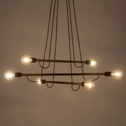Lampa Wisząca HELIX Czarny Orzech Drewno Loft 6xE27 * TK Lighting New