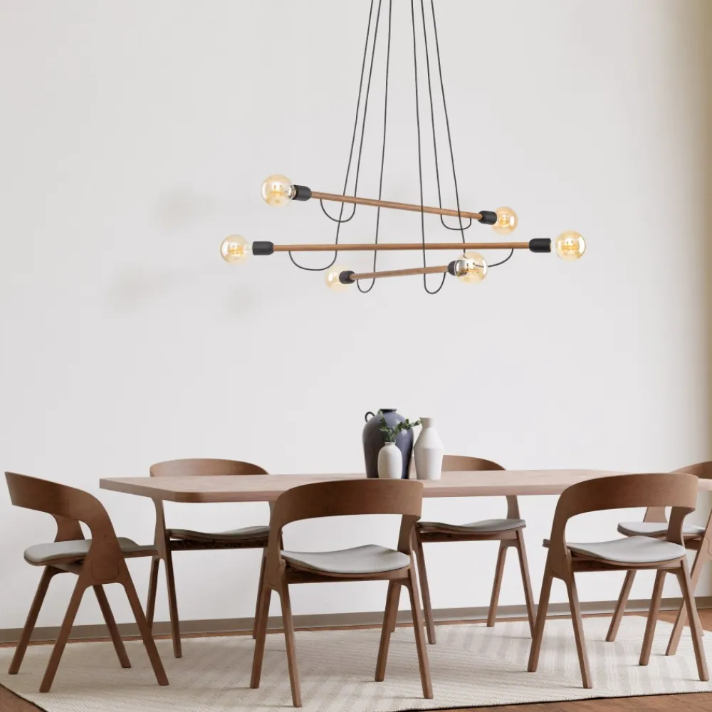 Lampa Wisząca HELIX Czarny Orzech Drewno Loft 6xE27 * TK Lighting New