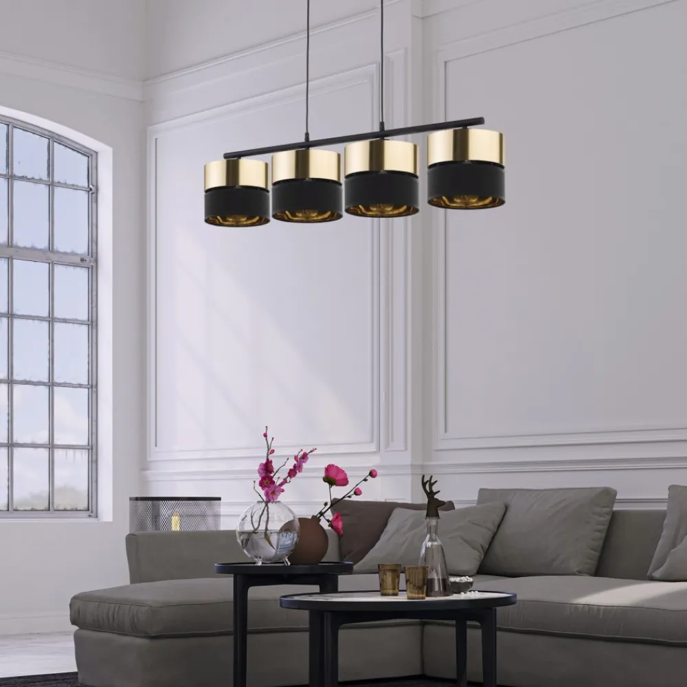 Lampa Wisząca HILTON Czarny Złoty Abażury 4xE27 * TK Lighting Online