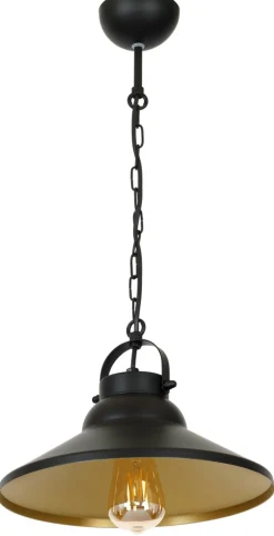 Lampa Wisząca IRON Czarny Złoty Metalowy Klosz 1xE27 31cm * Luminex