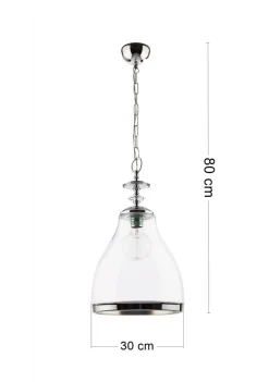 Lampa Wisząca ISLA Srebrny Transparentny Szklany Klosz 1xE27 29 cm * Jupiter Hot