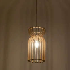 Lampa Wisząca KYMI Brązowy Drewniany Klosz 1xE27 26cm * Nowodvorski Discount