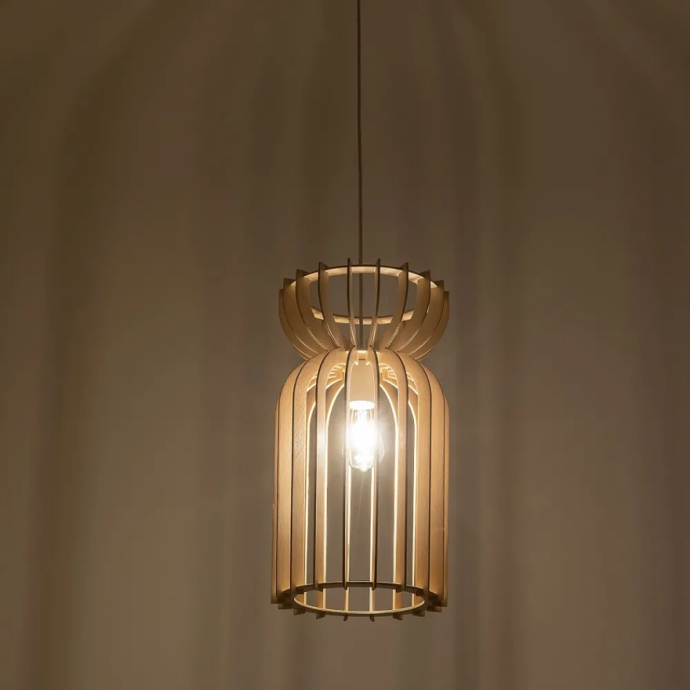 Lampa Wisząca KYMI Brązowy Drewniany Klosz 1xE27 26cm * Nowodvorski Discount