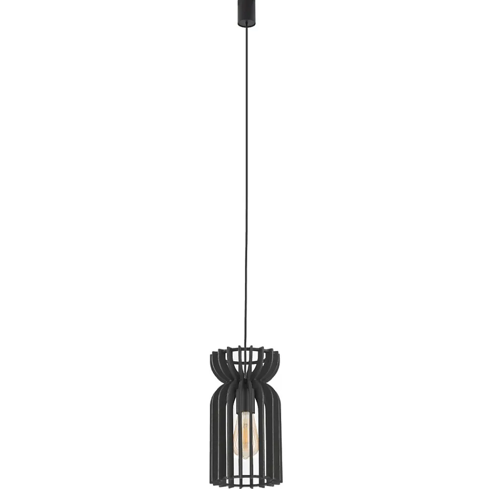 Lampa Wisząca KYMI Czarny Drewniany Klosz 1xE27 16cm * Nowodvorski Discount