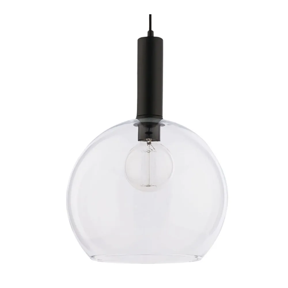 Lampa Wisząca LAF Czarny Transparentny Szklany Klosz 1xE27 30 cm * Jupiter Best