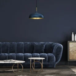 Lampa Wisząca LINCOLN Niebieski Złoty Metalowy Klosz 1xE27 35cm * Eko-light