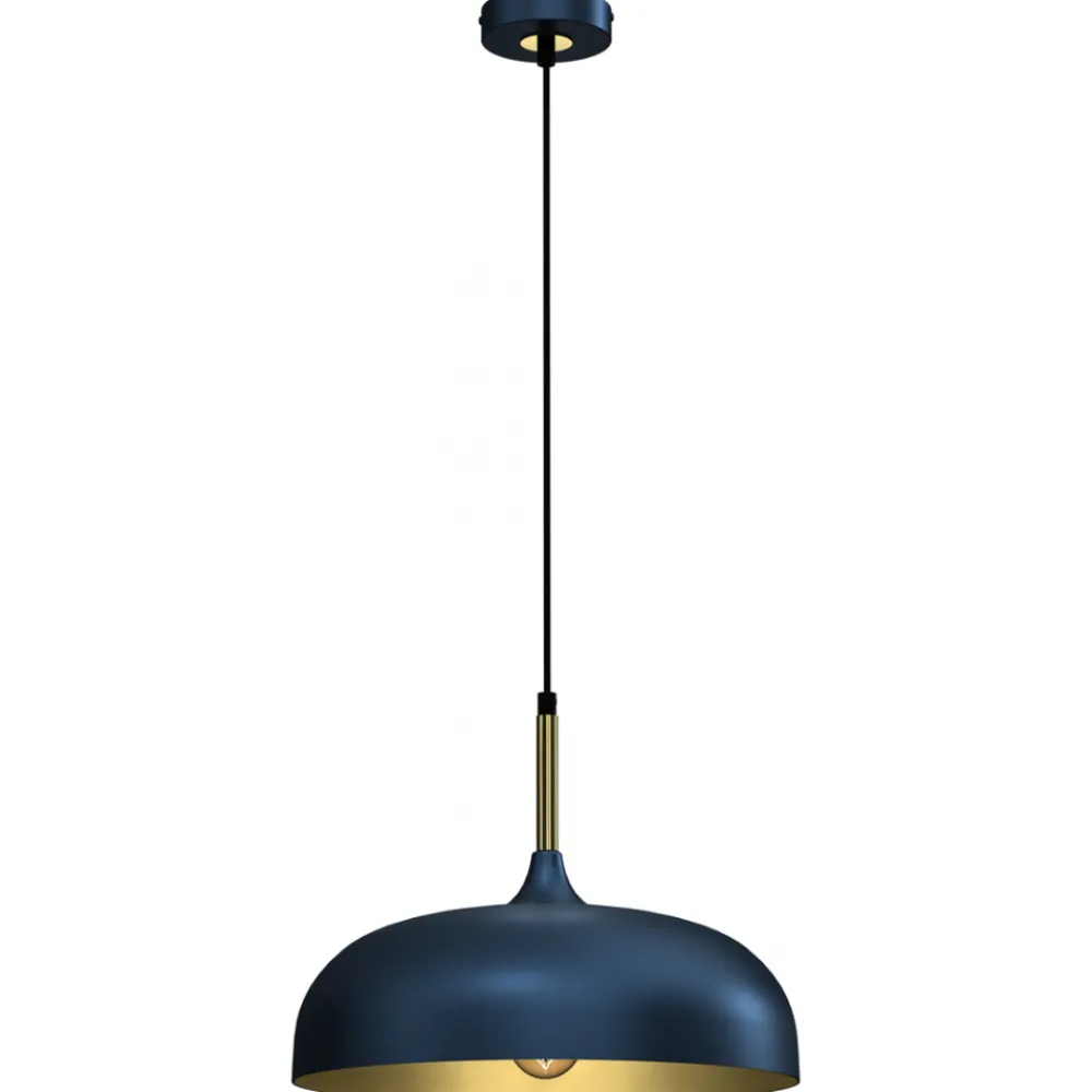Lampa Wisząca LINCOLN Niebieski Złoty Metalowy Klosz 1xE27 35cm * Eko-light