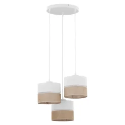 Lampa Wisząca LINOBIANCO Biały Brązowy Boho Abażury 3xE27 * TK Lighting Discount