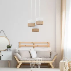 Lampa Wisząca LINOBIANCO Biały Brązowy Boho Abażury 3xE27 * TK Lighting Discount