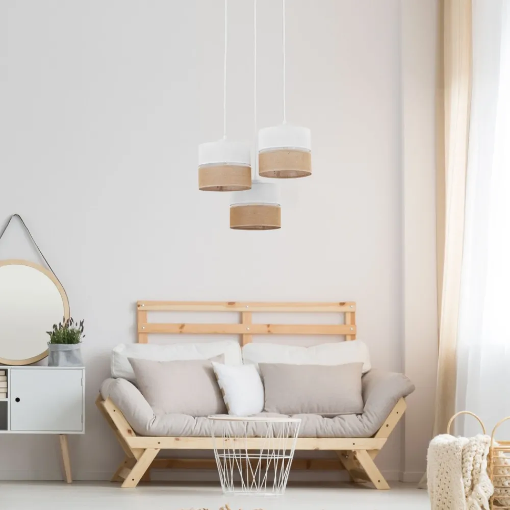 Lampa Wisząca LINOBIANCO Biały Brązowy Boho Abażury 3xE27 * TK Lighting Discount