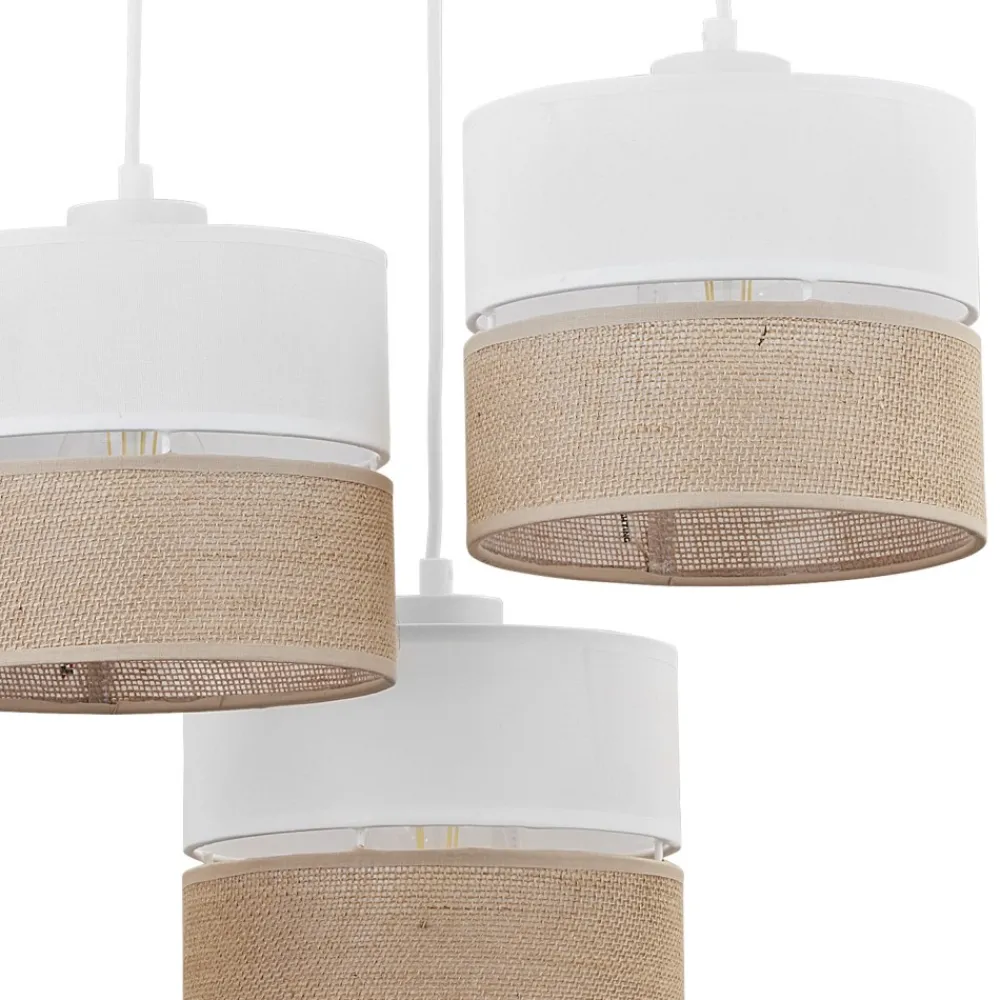 Lampa Wisząca LINOBIANCO Biały Brązowy Boho Abażury 3xE27 * TK Lighting Discount