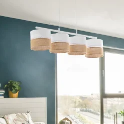 Lampa Wisząca LINOBIANCO Biały Brązowy Boho Abażury 4xE27 * TK Lighting Sale