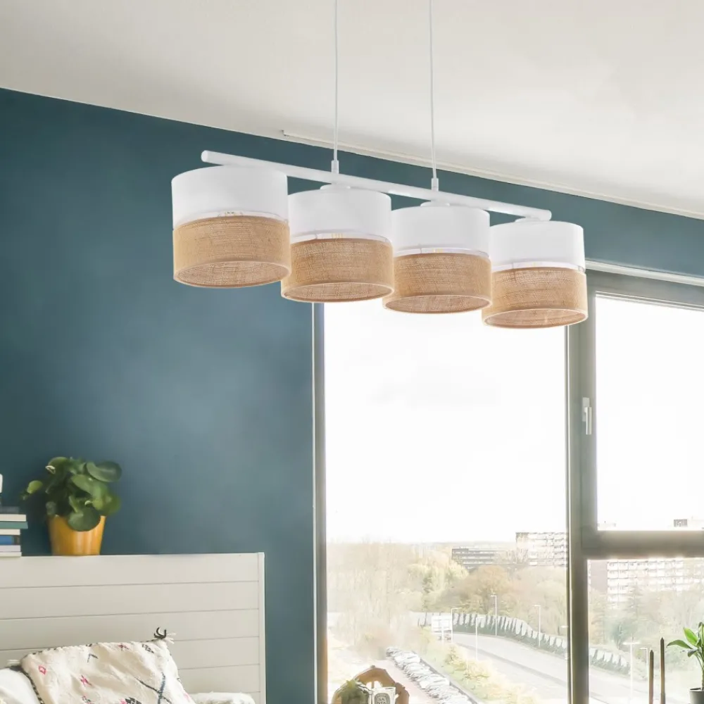 Lampa Wisząca LINOBIANCO Biały Brązowy Boho Abażury 4xE27 * TK Lighting Sale