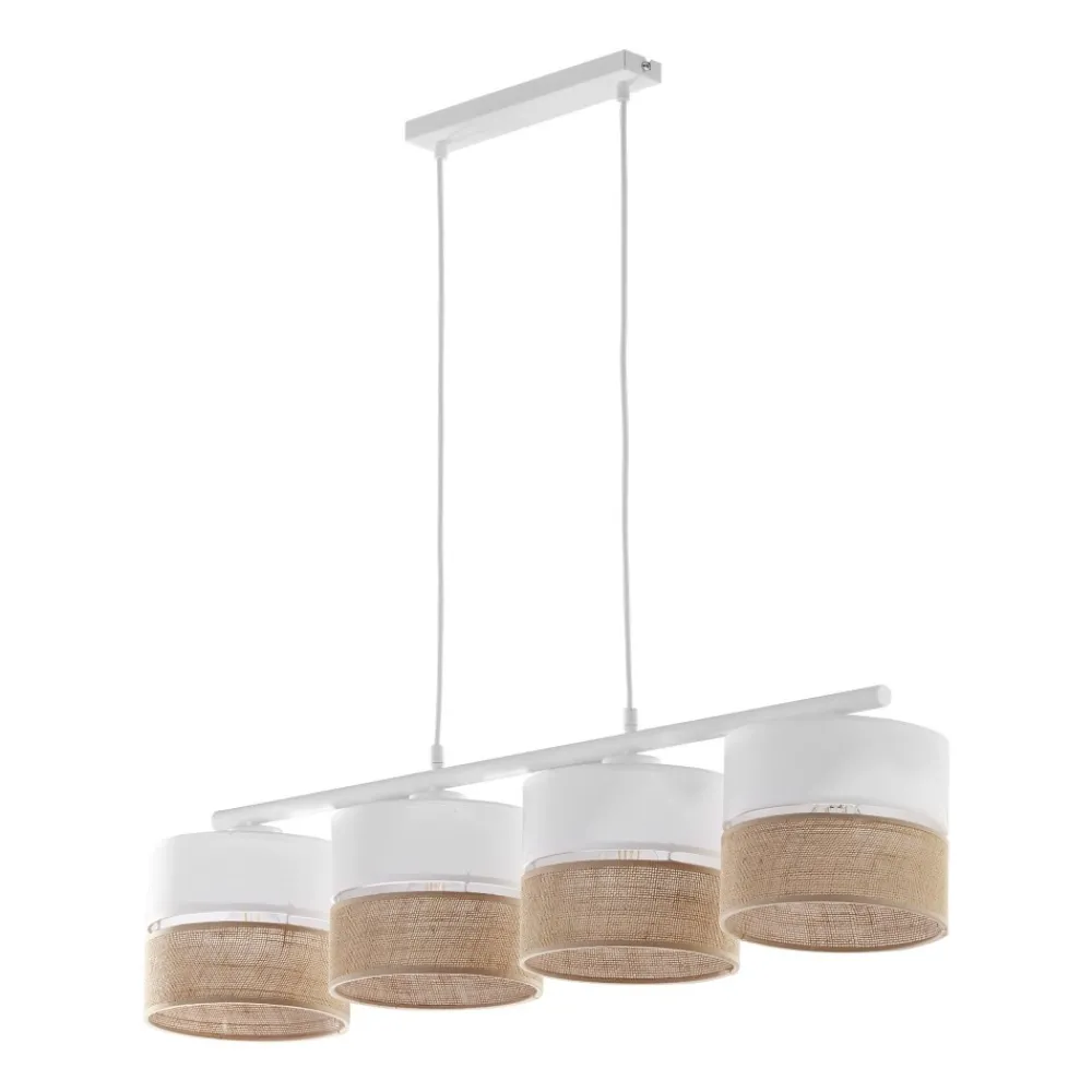 Lampa Wisząca LINOBIANCO Biały Brązowy Boho Abażury 4xE27 * TK Lighting Sale