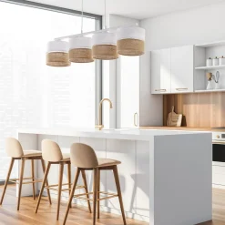 Lampa Wisząca LINOBIANCO Biały Brązowy Boho Abażury 4xE27 * TK Lighting Sale
