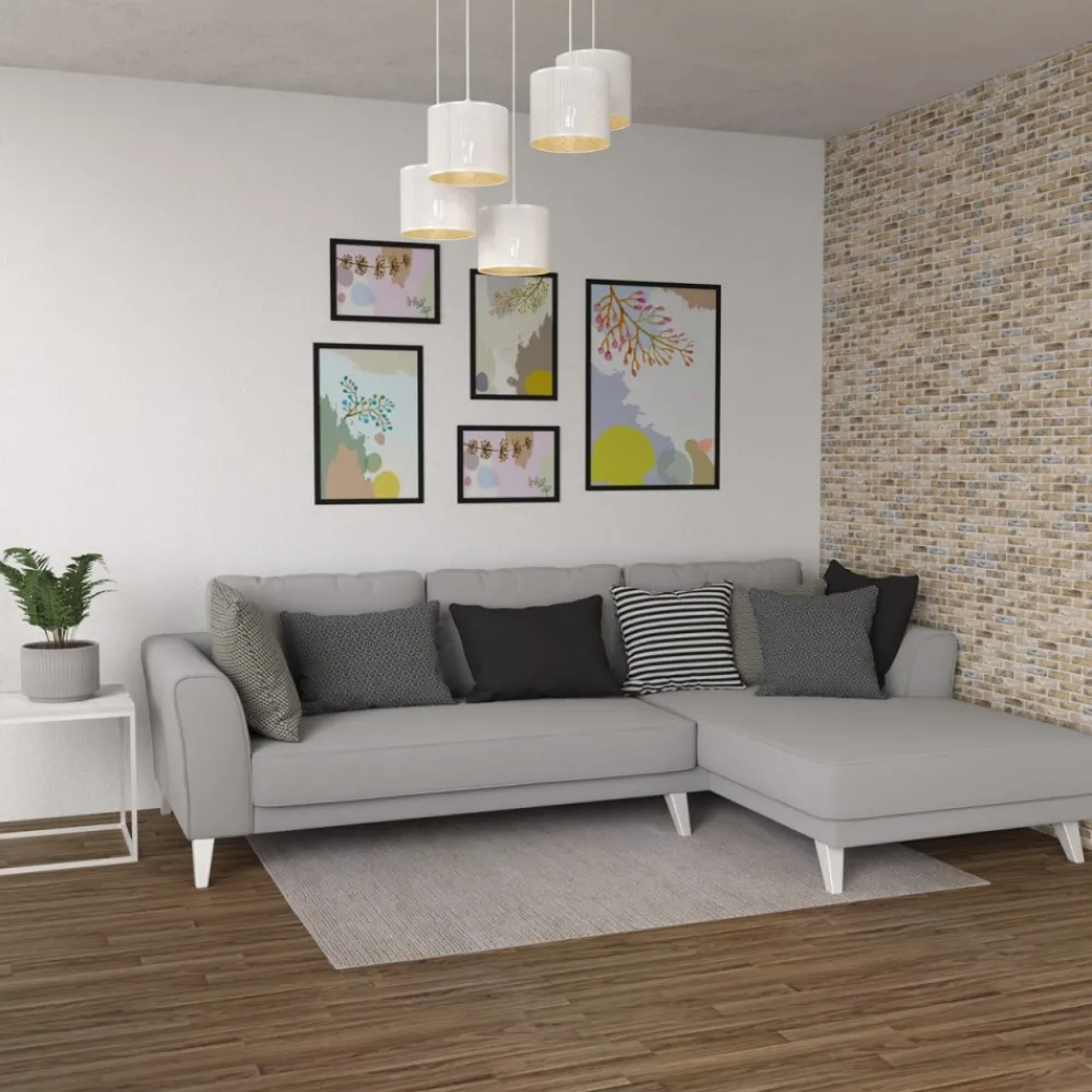 Lampa Wisząca LOFT SHADE Biały Złoty Klosz z Tworzywa 5xE27 * Luminex Sale