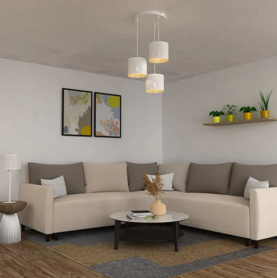 Lampa Wisząca LOFT SHADE Biały Złoty Klosz z Tworzywa 3xE27 Plafon