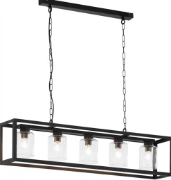 Lampa Wisząca MACARI Czarny Szklane Klosze 5xE27 * Jupiter