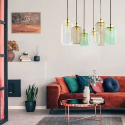 Lampa Wisząca MARCO Czarny Złoty Szklane Klosze 6xE27 * TK Lighting Online