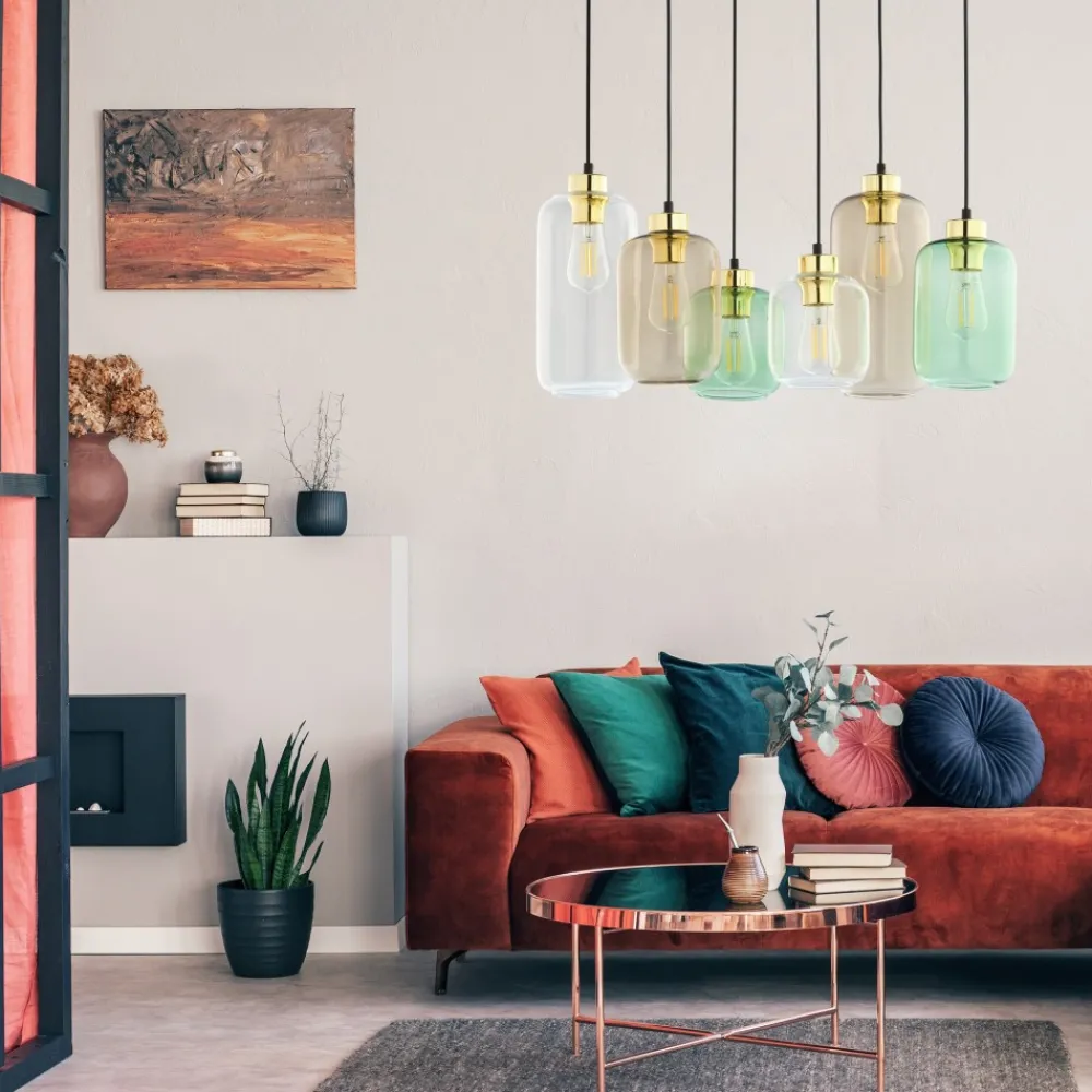 Lampa Wisząca MARCO Czarny Złoty Szklane Klosze 6xE27 * TK Lighting Online