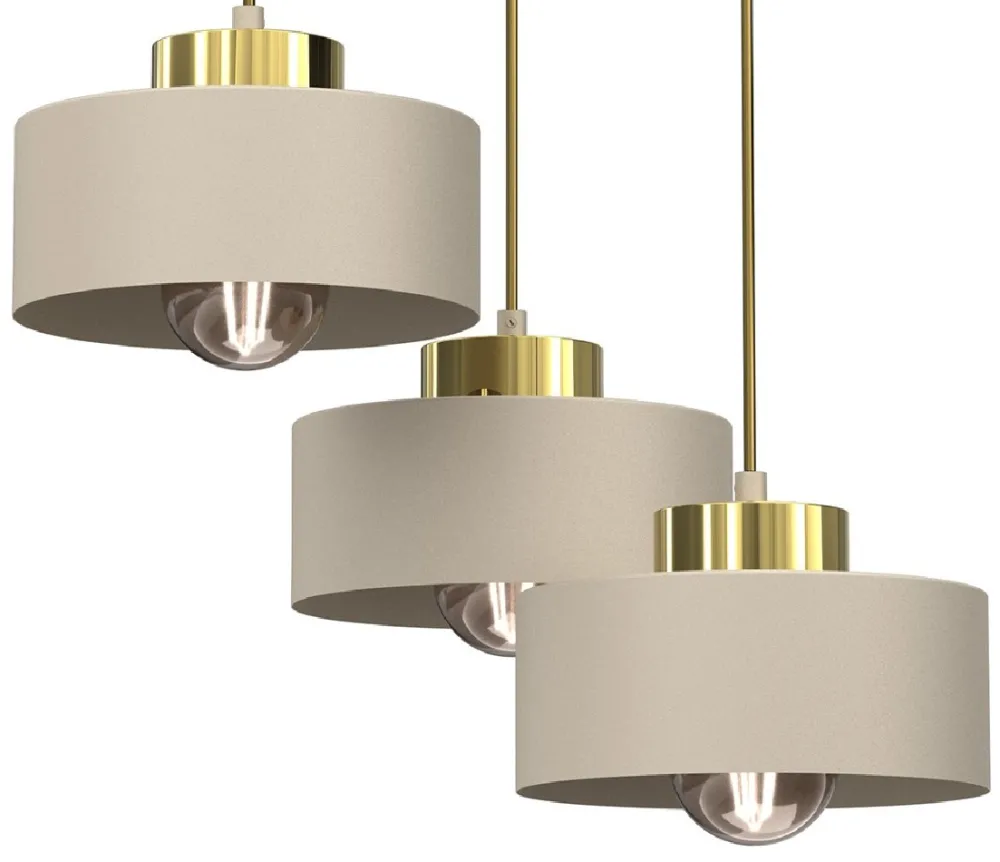 Lampa Wisząca MARTI Beżowy Złoty Metalowy Klosz 3xE27 Plafon * Luminex Outlet