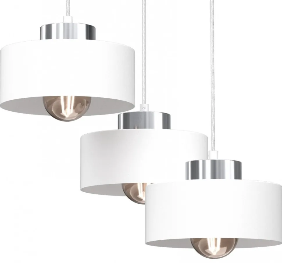 Lampa Wisząca MARTI Biały Srebrny Metalowy Klosz 3xE27 Plafon