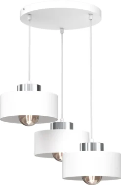 Lampa Wisząca MARTI Biały Srebrny Metalowy Klosz 3xE27 Plafon
