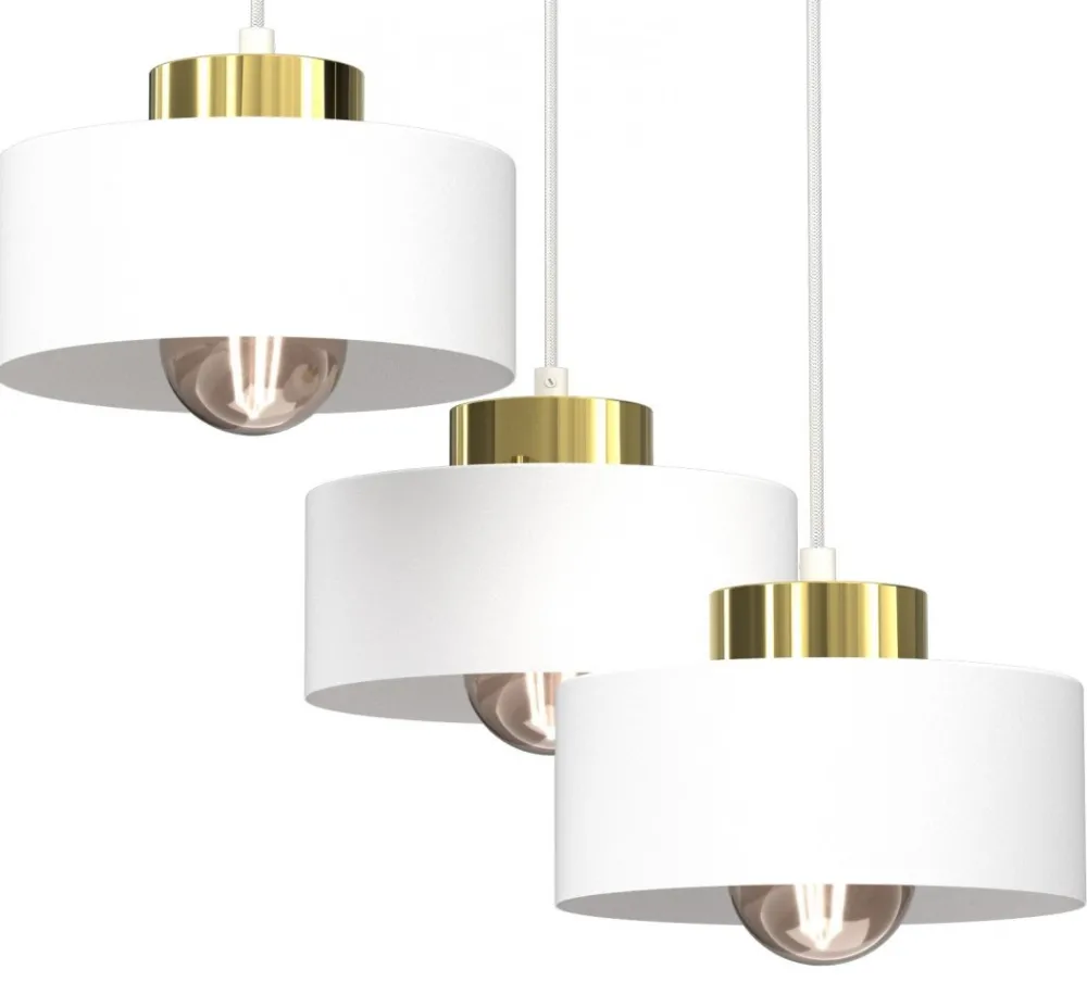 Lampa Wisząca MARTI Biały Złoty Metalowy Klosz 3xE27 Plafon * Luminex New