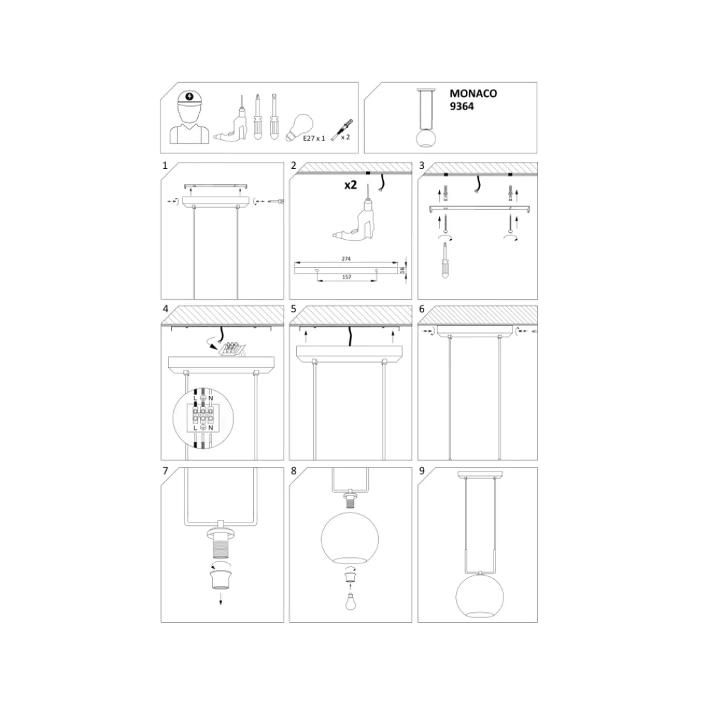 Lampa Wisząca MONACO Czarny Szklany Klosz 1xE27 * Nowodvorski Hot