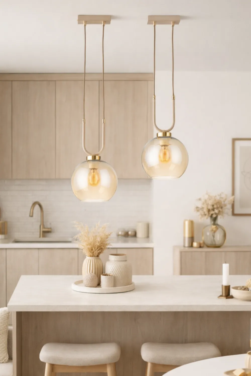 Lampa Wisząca Mora Beżowa Szkło 1xE27 20 cm * HowHomely Sale