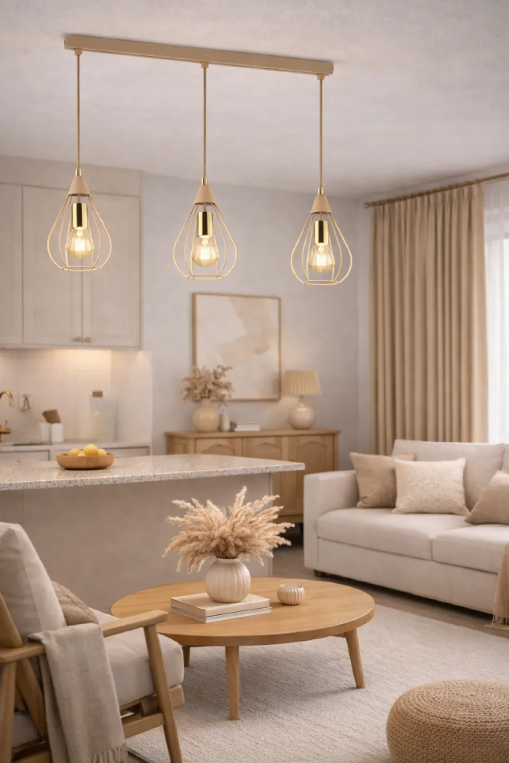 Lampa Wisząca Noa Beżowa 3xE27 75 cm * HowHomely Clearance