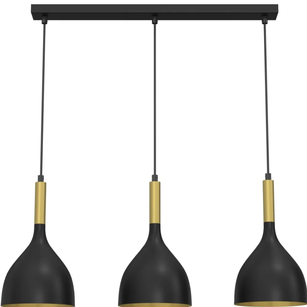 Lampa Wisząca NOAK Czarny Złoty Metalowy Klosz 3xE27 * Luminex