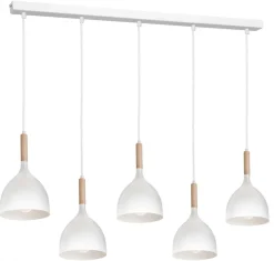 Lampa Wisząca NOAK WOOD Biały Brązowy Metalowy Klosz 5xE27 * Luminex Hot