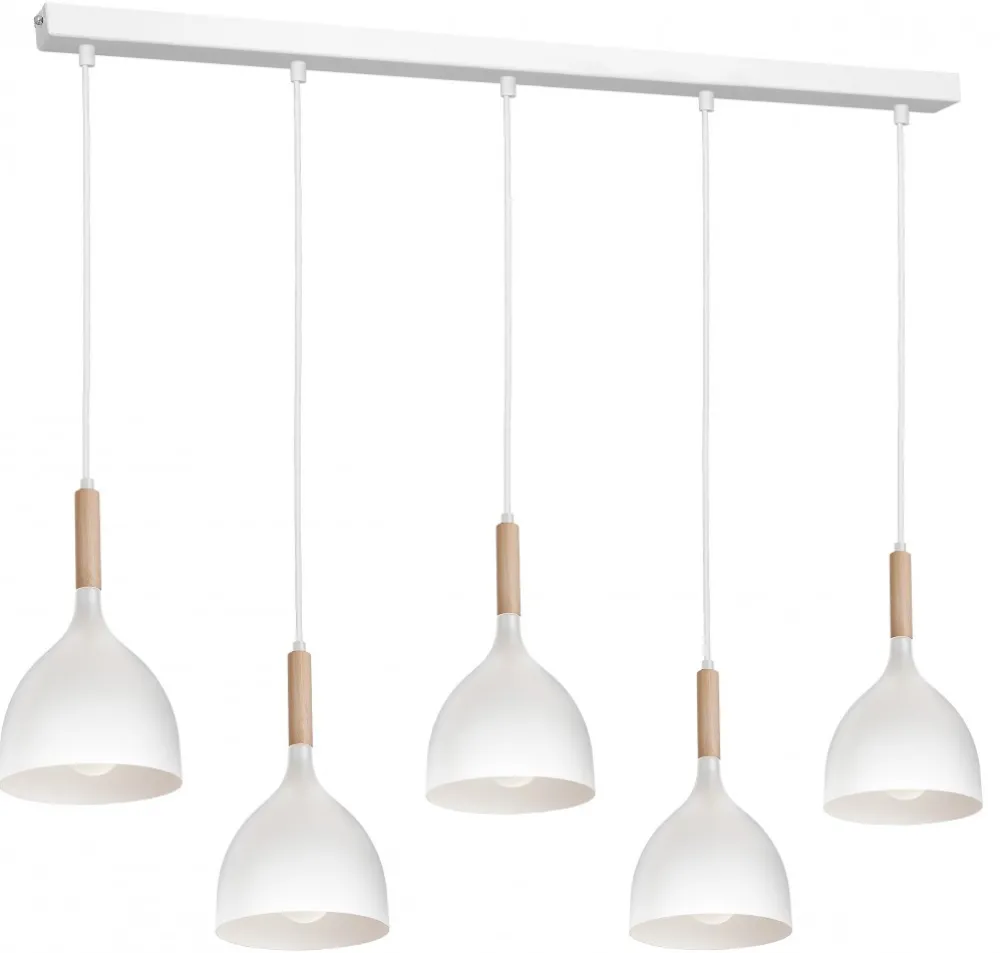 Lampa Wisząca NOAK WOOD Biały Brązowy Metalowy Klosz 5xE27 * Luminex Hot