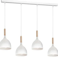 Lampa Wisząca NOAK WOOD Biały Brązowy Metalowy Klosz 4xE27