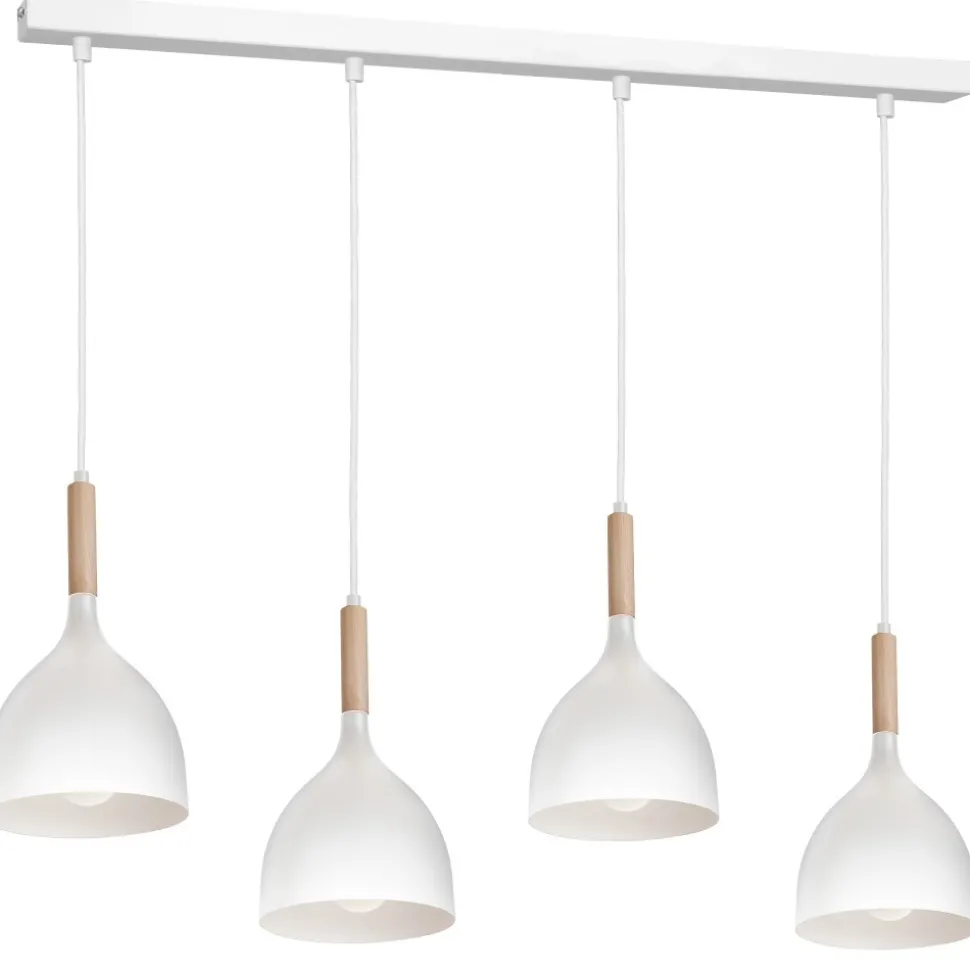 Lampa Wisząca NOAK WOOD Biały Brązowy Metalowy Klosz 4xE27